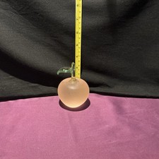 Vintage Crowning Touch Frosted Glass Apple Paperweight Peach Color Green Stem