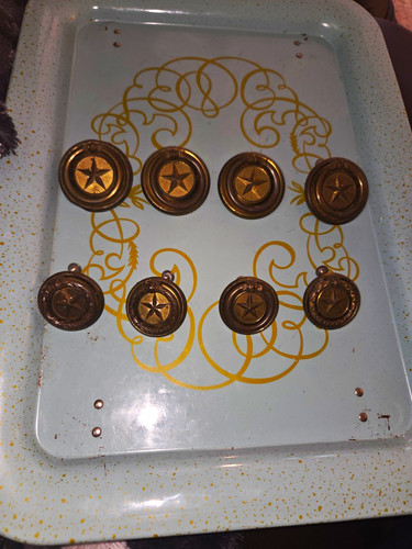 8pc Antique Brass Lone Star Medallion Ring Pulls Single Hole Cabinet Drawer