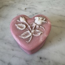 Vintage Design Gifts Int’l Soapstone Jewelry Box Raised Roses Design Heart Shape