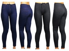 Womens Ladies Full length Denim Look Jeggings Jeans Skinny Pant Stretch Leggings