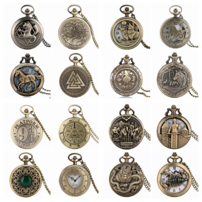 Steampunk Quartz Analog Pocket Watch with Necklace Chain for Friends Xmas Gifts