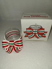 GLASS VOTIVE HOLDER DECORATIVE PEPPERMINT BOW DEPARTMENT 56 CANDLE NOT INCLUDED