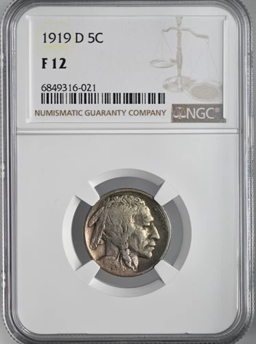 1919-D  5C BUFFALO NICKEL  NGC F12  #6849316-021  FRESHLY GRADED