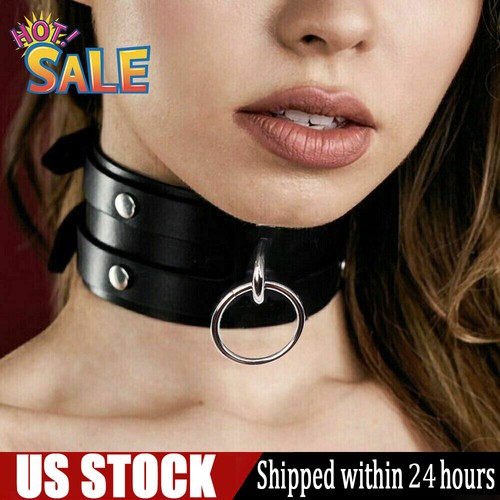 Leather Harness Metal O-ring Choker 