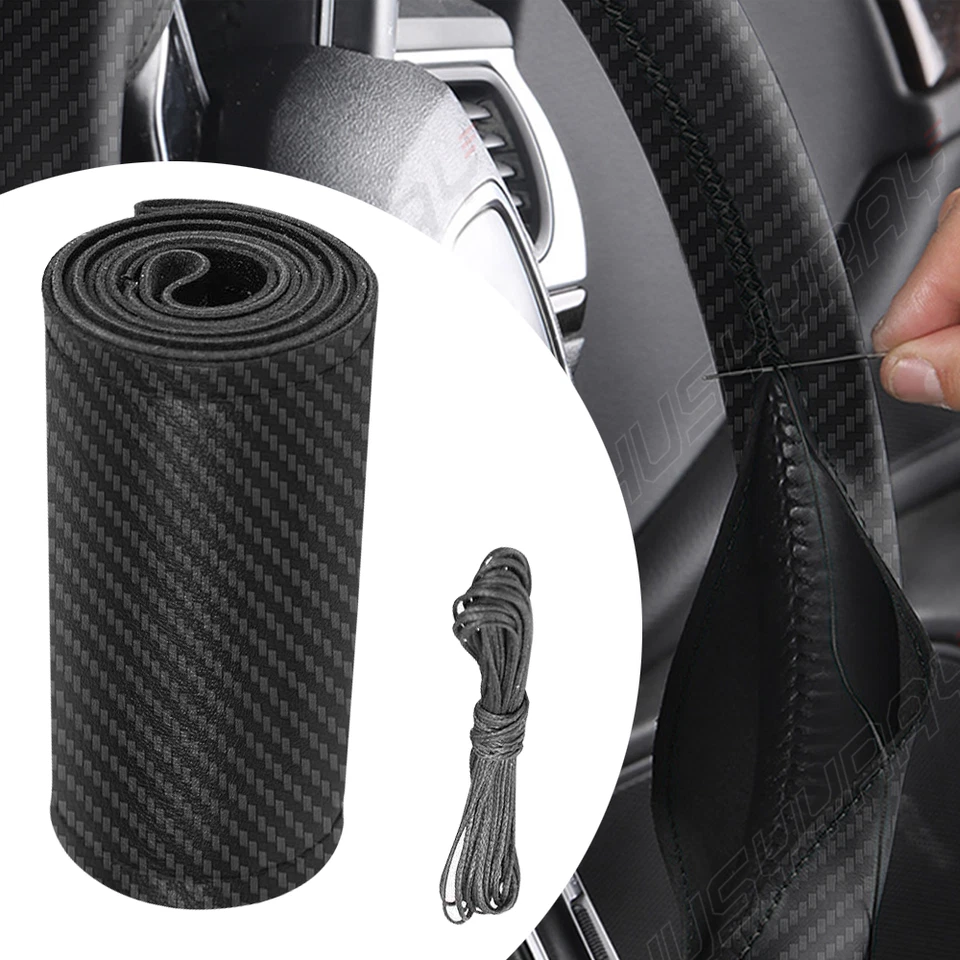 Cubierta de volante de cuero genuino real negra para Toyota Prius V 2013 38 cm hágalo usted mismo Foto 2 de 4