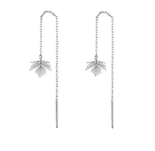 925 Sterling Silver Maple Leaf Pull Through Earrings Leaves Plants Threader PE48