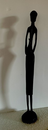 Tribal African Carved Black Wood Man drinking from gourd 15 1/4" tall skinny - Picture 5 of 5