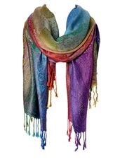 Paisley Pashmina Women Winter Fall Long Scarf Shawl Wrap Blue Rainbow Viscose