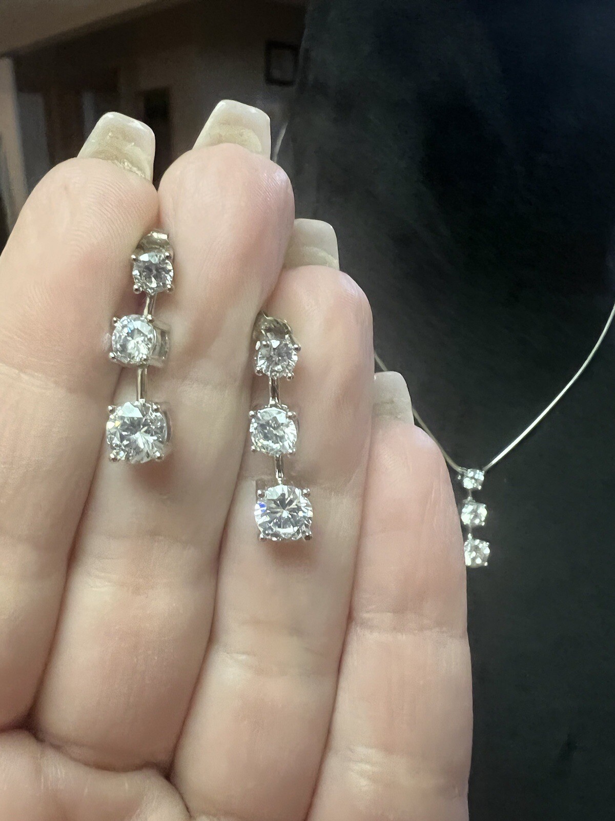 Unsigned Clear Stone Dangle Three Stone Crystal P… - image 5