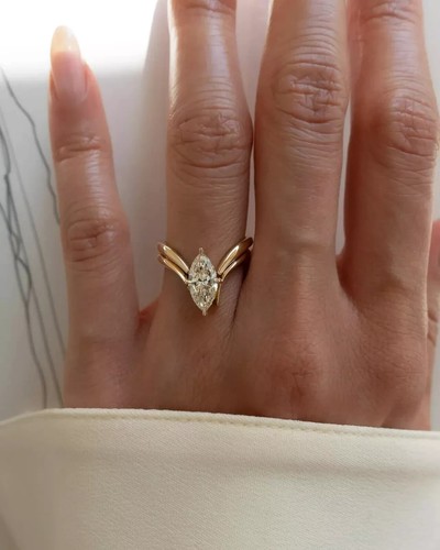 14k Yellow Gold Plated 2Ct Marquise Cut Lab Created Diamond Women Solitaire Ring