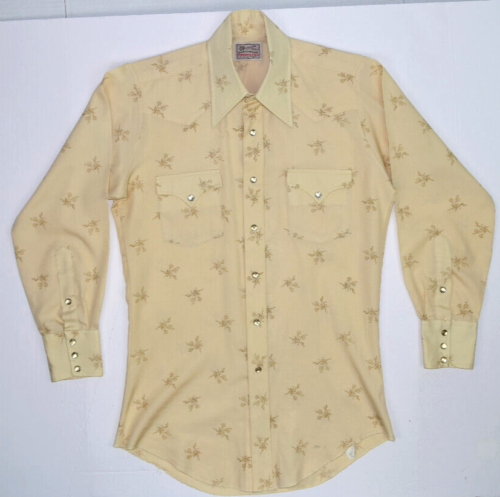 Vintage H Bar C Pale Yellow Floral Western Grunge Shirt M 70s K Cobain  Aesthetic