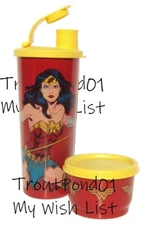 Tupperware Wonder Woman 16oz Flip Top Tumbler + Snack Cup Set New