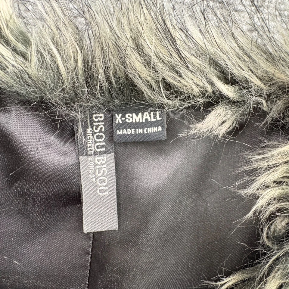 Chaleco Bisou Bisou Para Mujer XS Negro Gris Imitación Piel de Zorro Y2K Mobwife Boho Festival Foto 3 de 4