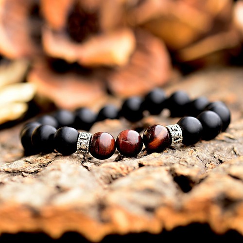 8mm Red Tigers Eye Onyx Gemstone Sanskrit Beaded Men Women Charm Bracelets Gifts - Picture 7 of 12