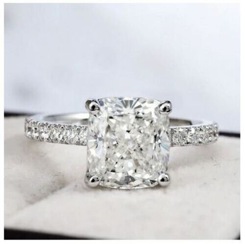 Engagement Ring 2.30Ct Cushion Cut Simulated Diamond White Gold Finish Size 9.5-image