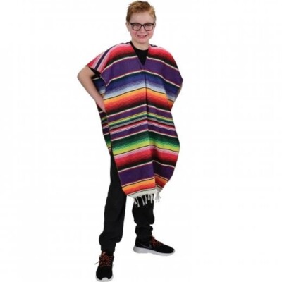 (Adulf Size) Bright Colorful Authentic Fiesta Mexican Poncho Sarapes Mexicanos