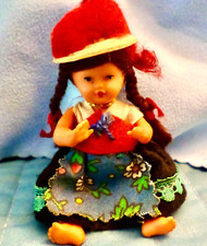 Vintage German 4" Celluloid Baby Doll Braids Freckles EX