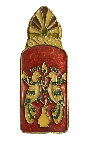 Greek 1950's Souvenir Enamel Brass Paper Clip Floral on GreenTwin Peacocks 4.5" - Picture 2 of 3