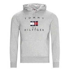 NWT - TOMMY HILFIGER Men's Flag Logo Pullover Fleece Hooded - GREY - S - XXL