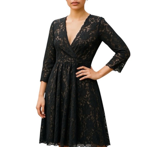 Kiyonna Womans Dress Size 1X Lace Empire Waist Rockabilly Swing Dress USA