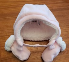 Children's Place Girls 0-6 MONTHS Winter Hat Mitten Set PINK Fleece #17021 2