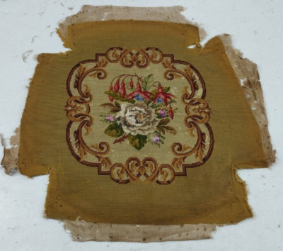 Vintage Französische Blumen Nadelspitze Wohndeko Stuhlhusse Wandteppich 52x48 cm
