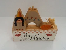 Primative style  country decor wooden painted happy thanksgiving shelf sitter