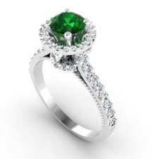 1.25 Ct Round Cut Natural Emerald  Diamond Wedding Ring 925 Sterling Silver