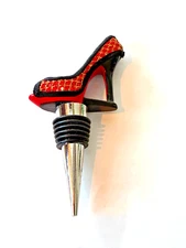Sexy Red/Black High Heel Shoe Wine Bottle Stopper 4.5”