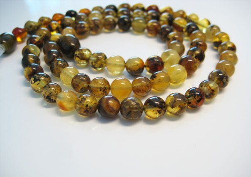 Genuine Round Green Cognac Yellow Amber Beads Baltic Amber Necklace 17.7 in ! - Picture 5 of 7