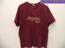 Unisex Size Large Maroon Short Sleeve T-Shirt Embroidered Gold Michoacan Mexico