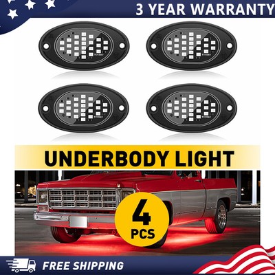 4x LED Pods Rock Light Kit Underbody Glow White Lamp Bluetooth Control X