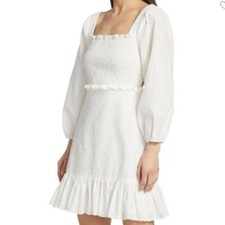 Veronica Beard Womens Denise Dress 6 White Smocked Wedding Lace Short Ruffle