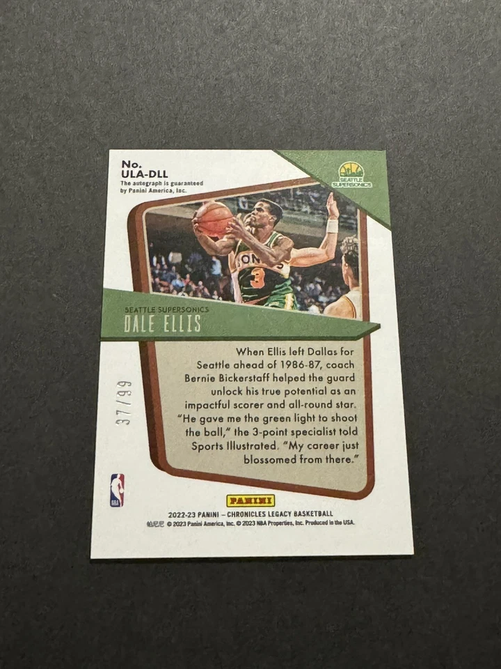 2022-23 Panini Chronicles - Under the Lights Auto #ULA-DLL Dale Ellis 37/99 - Image 2 of 3