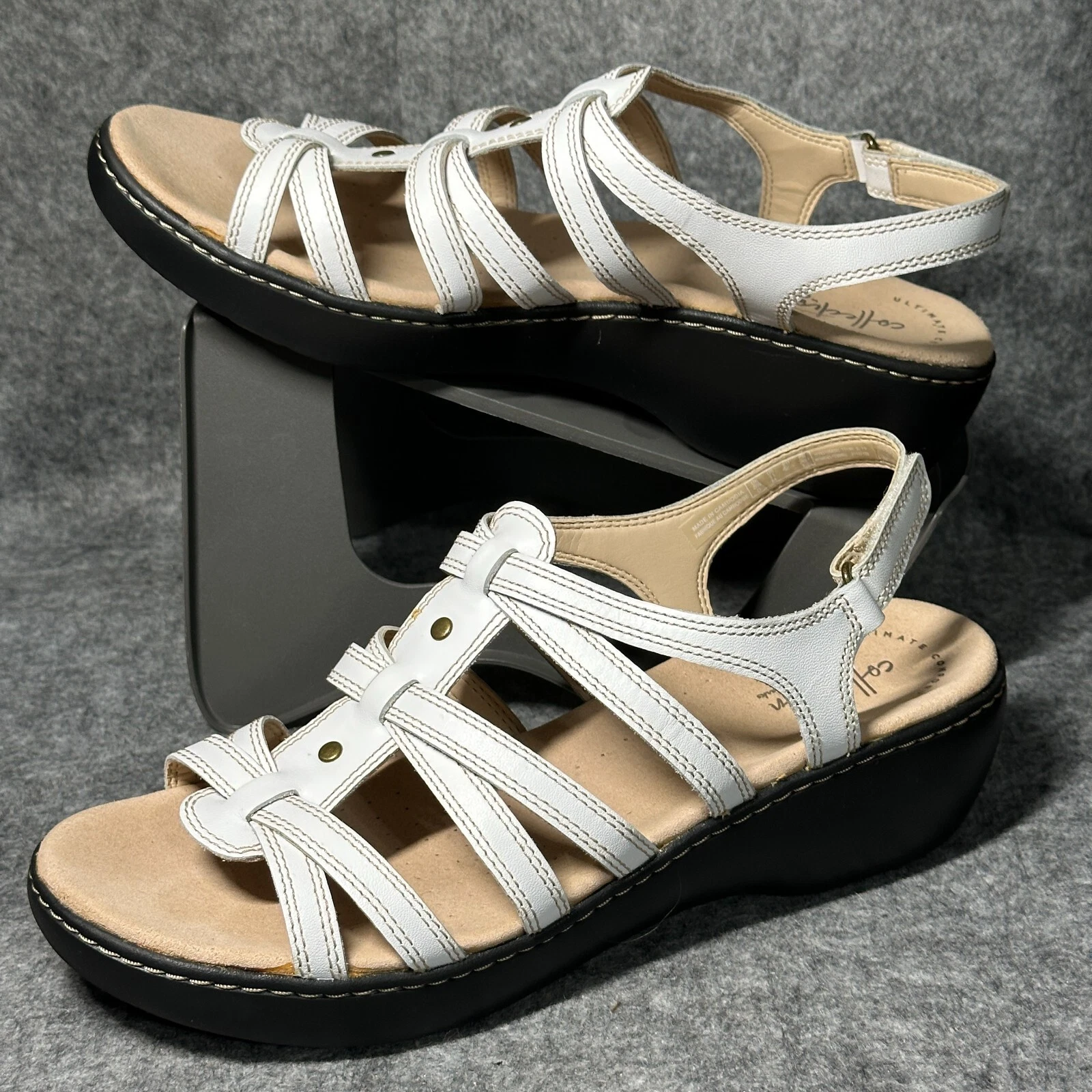 Sandali curvi Clarks Collection Delana taglia 11 M cinturino pelle bianca