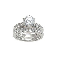 1.36 CARAT .925 STERLING SILVER ROUND CUBIC ZIRCONIA WEDDING ENGAGEMENT RING SET