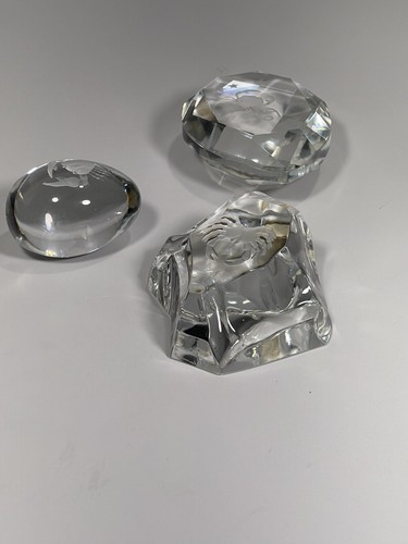 3 Set Cancer Paperweight 2 Val St Lambert Zodiac Rock Crystal + 1 Ekenas Sweden