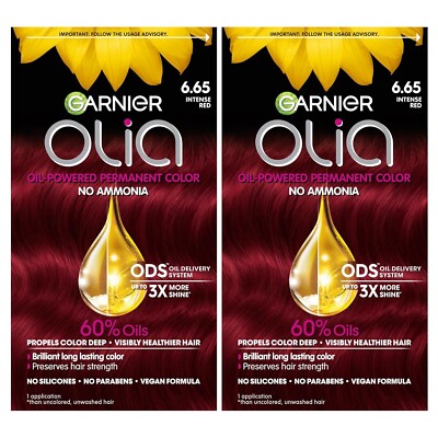 (2 pack) Garnier Olia Long Lasting Permanent Hair Color Dye 60% Oils 6.65 Intens