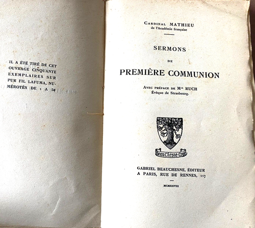 Cardinal Mathieu, Sermons de première communion, 1928 | eBay
