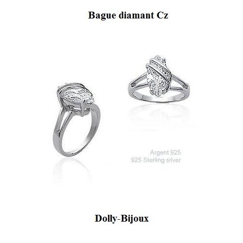 Bague rhodiée Dolly-Bijoux T54 avec grand diamant Cz ovale pour soirée
