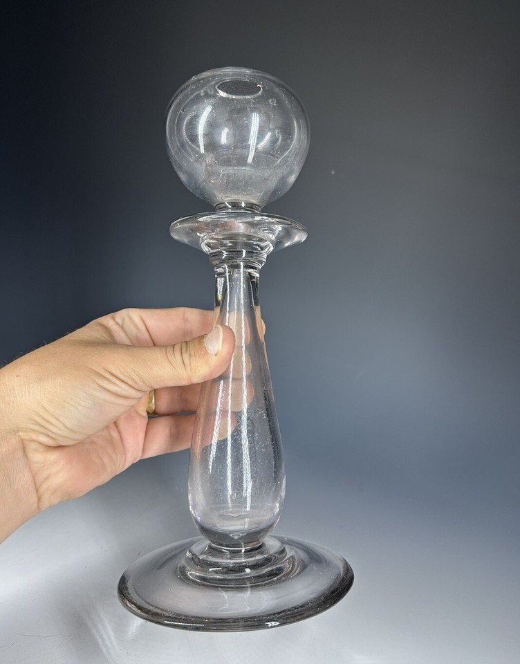 C1820 Free Blown Flint Glass Whale Oil Lace Makers Free Blown Oil Lamp
