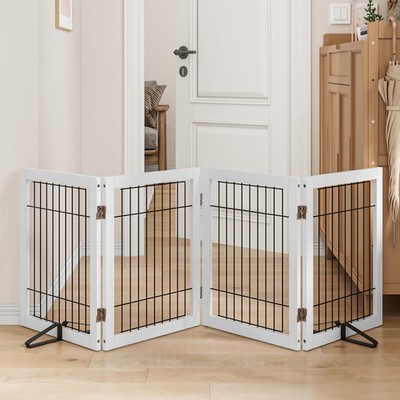 Mino Kesper 24'' White 4-Panel Freestanding Metal Indoor Dog Gate Pet Fence