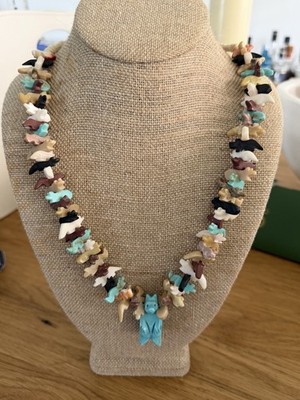 Vintage Native American Turquoise with Multi Stone Animal Fetish 30  Necklace
