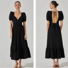 ASTR THE LABEL Size Small Black Tie Back Puff Sleeve Midi Dress