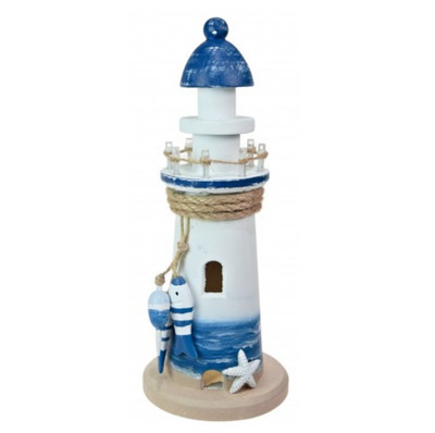 LED Leuchtturm Maritim Dekoration Weiß und Marine Bad Accessoire Küste