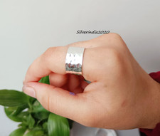 Handmade Hammered 925 Sterling Silver Wide Band Ring, Unisex Jewelry All Size