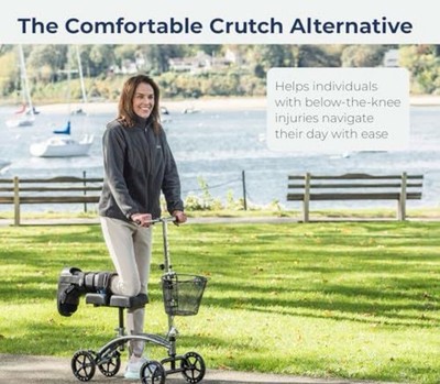 Drive Medical Steerable Knee Walker Black 4-Wheel Padded Leg Rest Basket