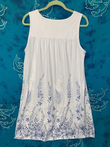NWOT Croft & Barrow Cute Cotton Blend White Blue Stripe Floral Nightgown Gown L - Picture 6 of 6