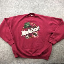 Vintage Myrtle Beach Sweatshirt Mens XL Burgundy Crewneck Graphic Palm Tree Sun