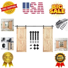 11ft Heavy Duty Sturdy Double Sliding Barn Door Hardware Kit -Smoothly and Qu...